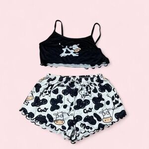 S-M Black and white womans cow print pajama set